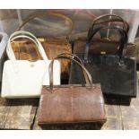 Assorted vintage handbags to include a Mappin & Webb lizard skin, a pale blue ostrich skin bag, a