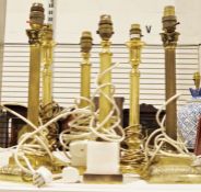 Pair of brass table lamps with corinthium colums, another pair of table lamps with square onyx bases