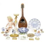 Vintage mandolin made by Carbone Napoli, a pair of old Tuptonware tube-lined floral decorated vases,