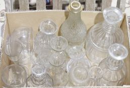Quantity of glassware to include 19th century glass decanters, wine glasses, bowls, etc (3 boxes)