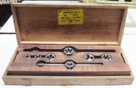 Vintage threading die tool in wooden case