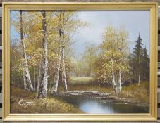 G Whitman  Oil on canvas  Landscape with silver birch near river, signed lower left and four further