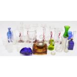 Quantity of glassware to include a cut glass decanter, a set of six glass candlesticks with