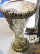 Composite stone bird bath with tree trunk pedestal, 68cm high