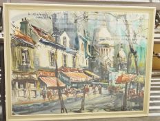 Marius Girard  Mixed media  Paris street scene, signed and dated 74 top left  M Holemans  Oil on