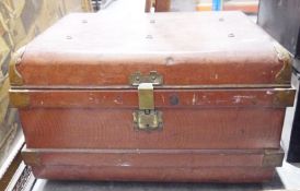 - Lot Withdrawn - Vintage painted metal brass-mounted travelling trunk on wheels, painted to