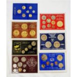 Seven World Collectors Sets proof and nickel, including Isle of Man Heraldic Crown collection, coins