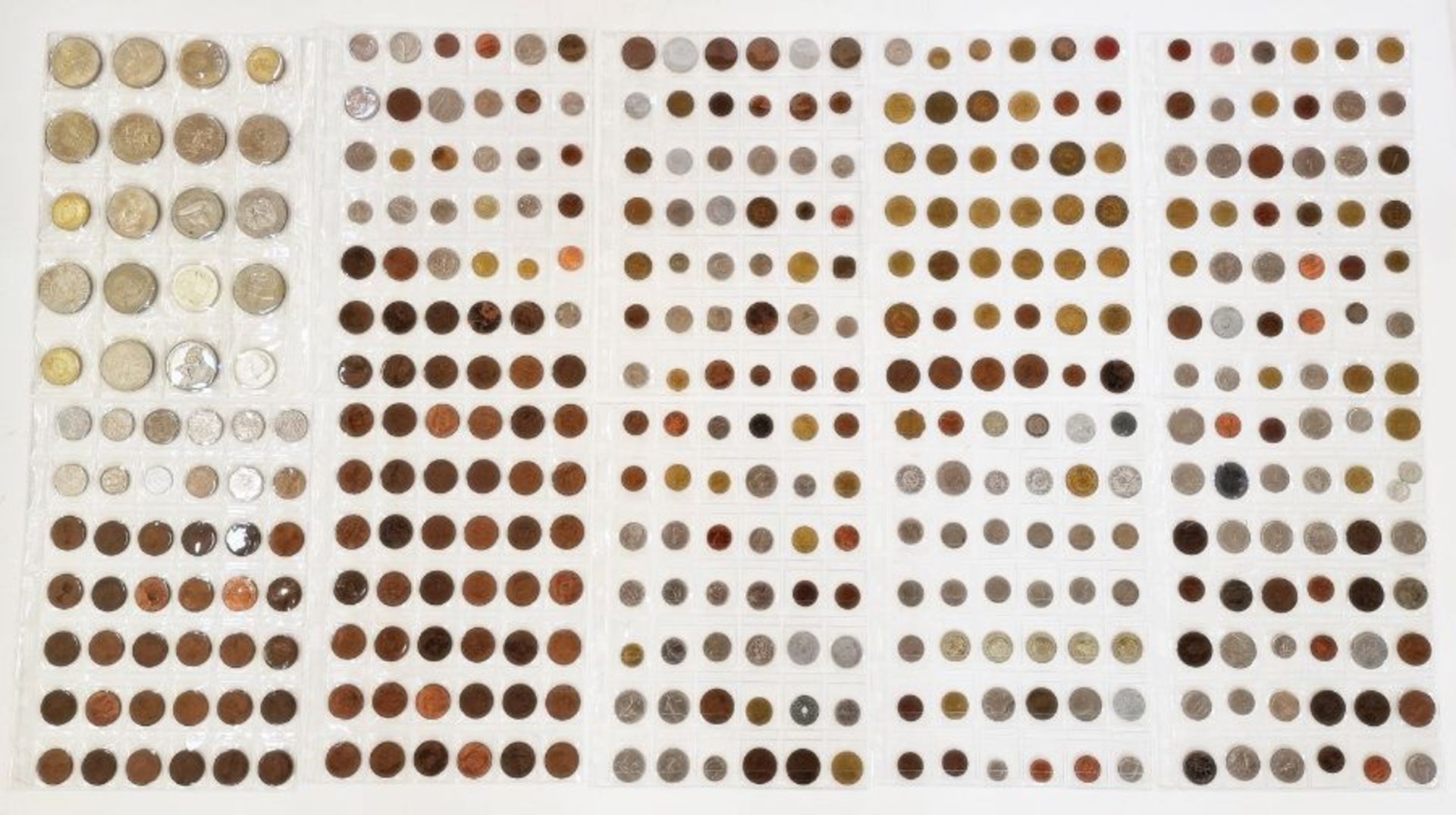 A large collection of English and World Coins contained within 17 sheets, some English silver, - Image 4 of 19