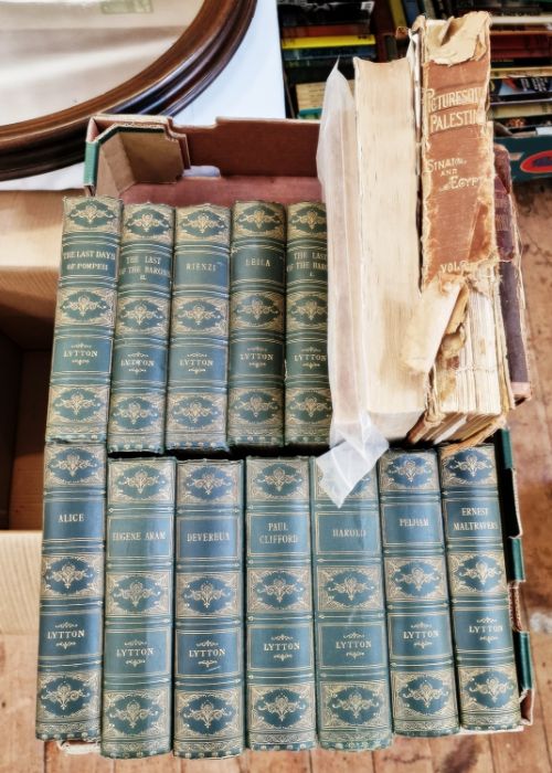 Bindings to include:- Lord Lytton Works, published G J Howell & Co, green cloth, gilt titles and - Image 3 of 10