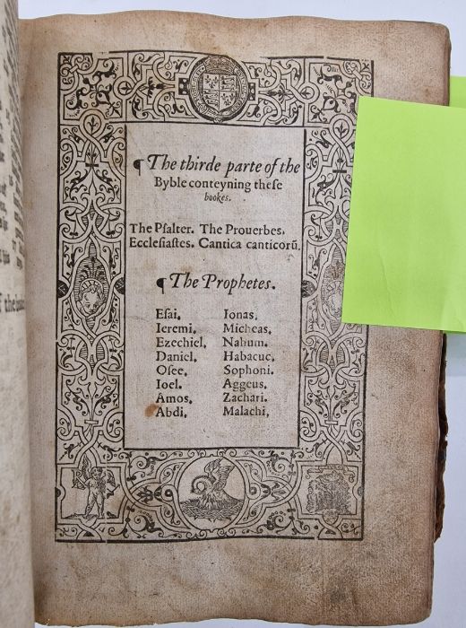 Bible - English (Bishop's Bible) published Richard Jugge circa 1575, four separate subsection tp, - Image 3 of 22