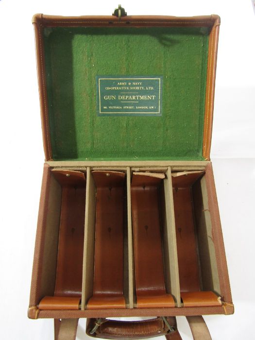 Leather Army and Navy Co-operative Society case, together with a smaller canvas and leather case.