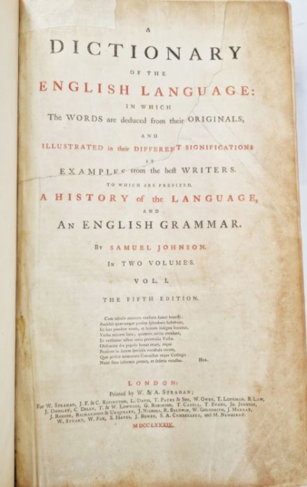 Johnson, Samuel  "A Dictionary of the English Language; in which the words are deduced from their - Image 12 of 24