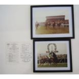 Horse racing memorabilia to include signed race cards, framed photographs and badges, to include