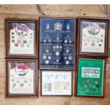 Five wooden framed presentations of, George VI Coinage and One Pound, United States World War II