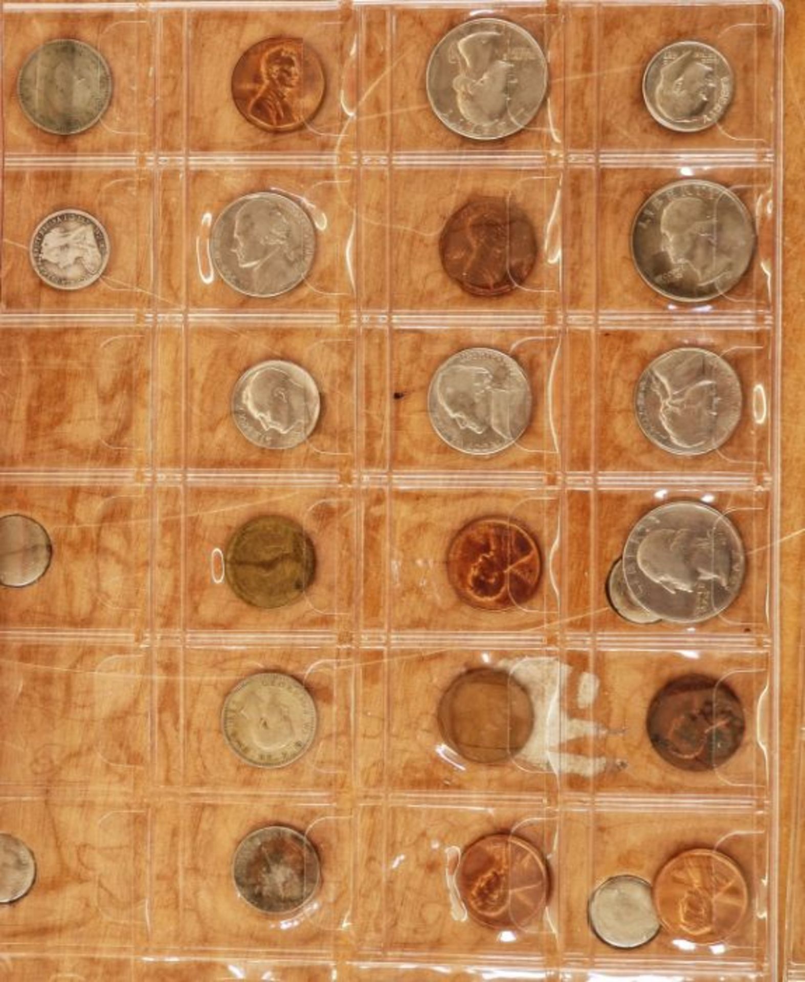 A large collection of English and World Coins contained within 17 sheets, some English silver, - Image 19 of 19