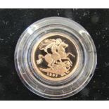 1997 gold proof half sovereign, struck to 22ct gold. In original Royal Mint box with certificate.