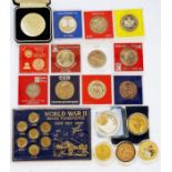 Biscuit box with various nickel commemorative crowns and pre decimal coinage