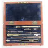 Late 19th century mahogany cased set of drawing instruments, together with other collectables,