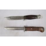 Two vintage hunting knives with leather sheaths (one made by Christopher Johnson of Sheffield)
