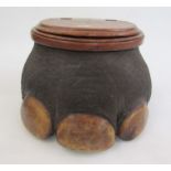 Late 19th/early 20th century taxidermy elephant foot storage container, the mahogany lid with