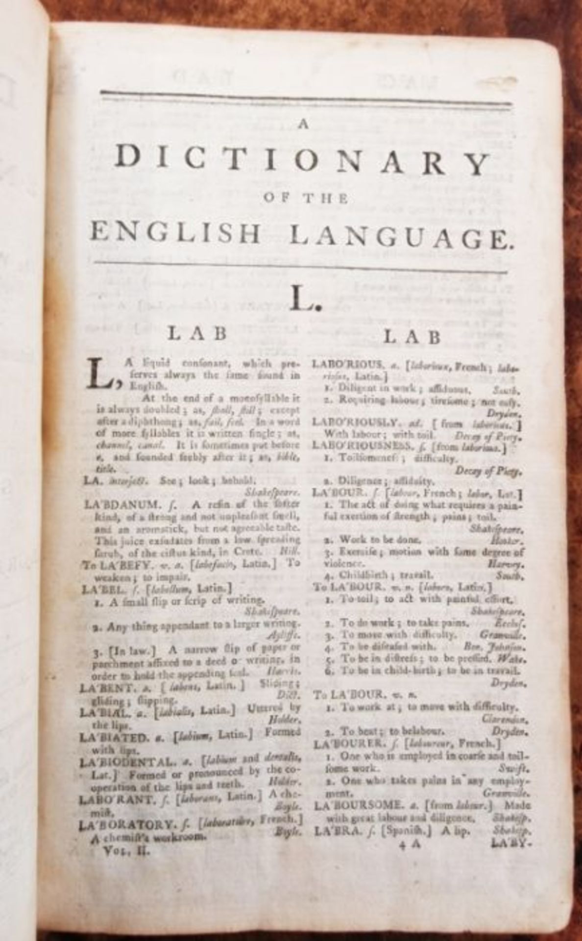 Johnson, Samuel  "A Dictionary of the English Language; in which the words are deduced from their - Image 16 of 24