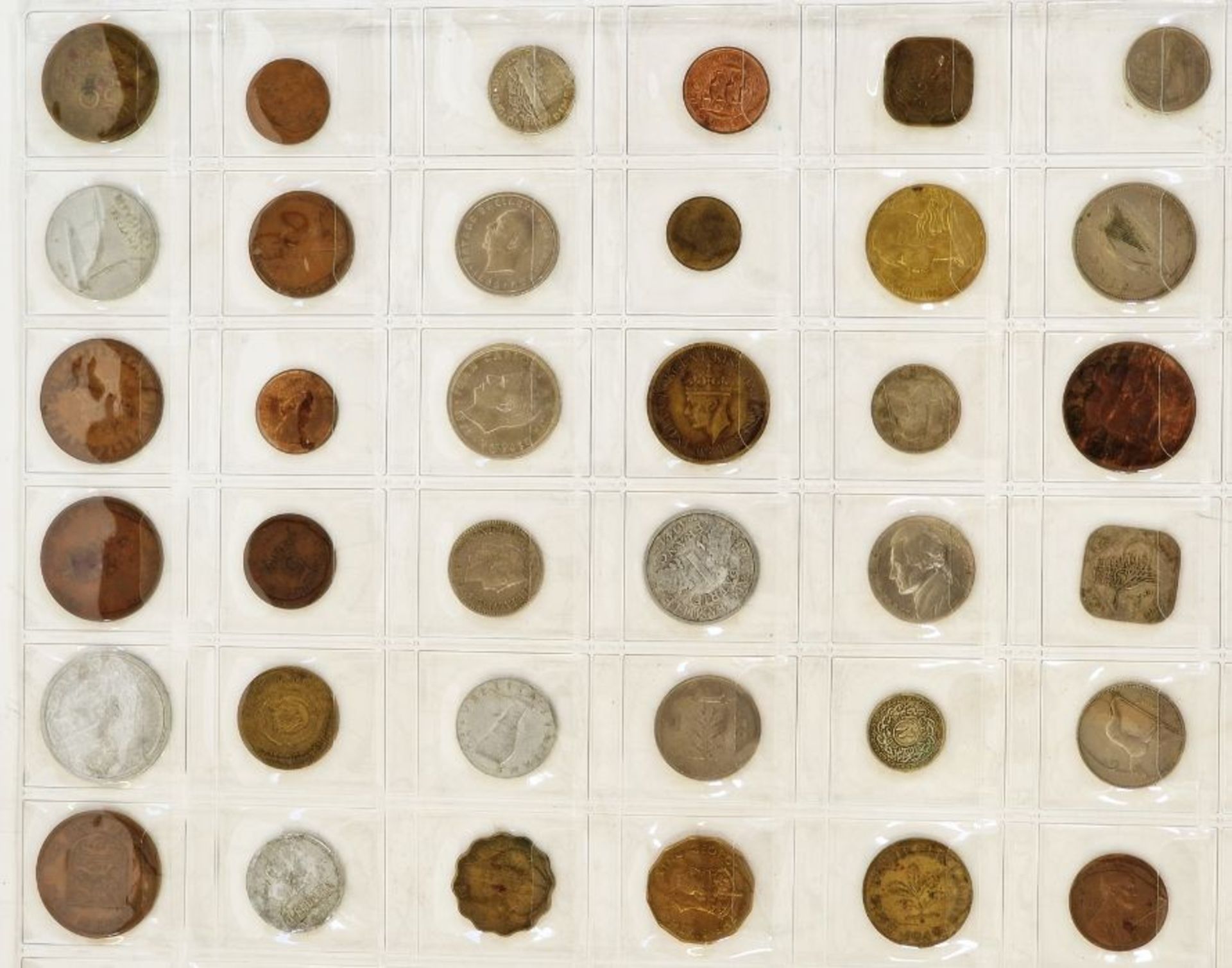 A large collection of English and World Coins contained within 17 sheets, some English silver, - Image 10 of 19