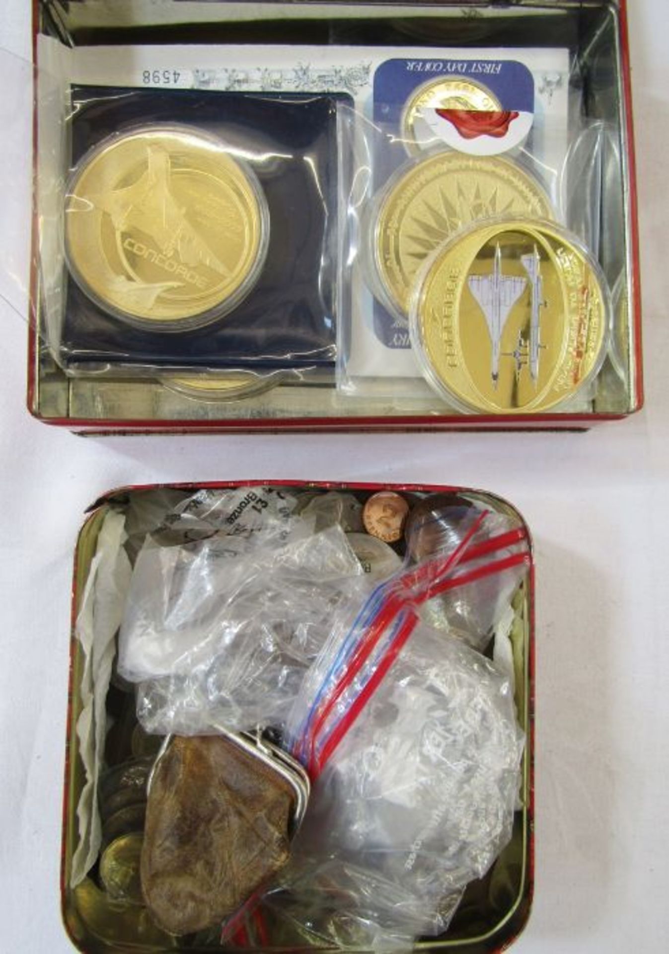 Box of mostly English coinage 19/20th C, some silver together with (3) large Concorde's final flight - Image 3 of 10