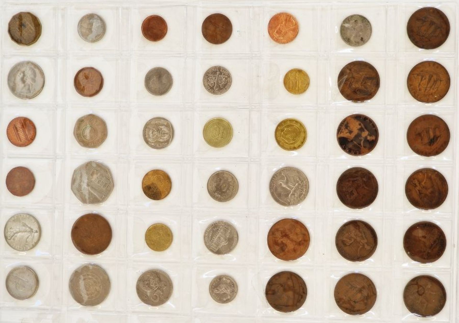 A large collection of English and World Coins contained within 17 sheets, some English silver, - Image 13 of 19