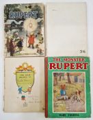Rupert Annuals - Mary Tourtel "The Monster Rupert", the BBT is filled in, boards very chipped,