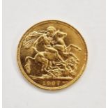 George V (1910-1936), Sovereign 1907, bare head left,  St George and the Dragon, date below