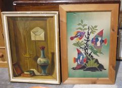 Collection of framed prints, watercolours and oils including an oil on canvas, still life with vase,