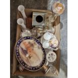 Noritake 'Camel' pattern platter, a pair of candlesticks, a lidded pot, a Royal Albert 'Sweet