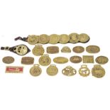Large quantity of engine plaques including 'The Ouse Valley Working Rally 1987' and horse brasses
