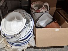 Quantity of vintage bowls, tureens, a bucket, etc