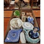Assorted Wedgwood Blue Jasperware items to include lidded trinket boxes, vases, dishes, etc, a
