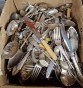 Large quantity of plated and other cutlery (2 boxes)