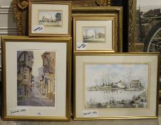 Group of framed and glazed prints including Winchester Cathedral after Peter Mumford and others, all