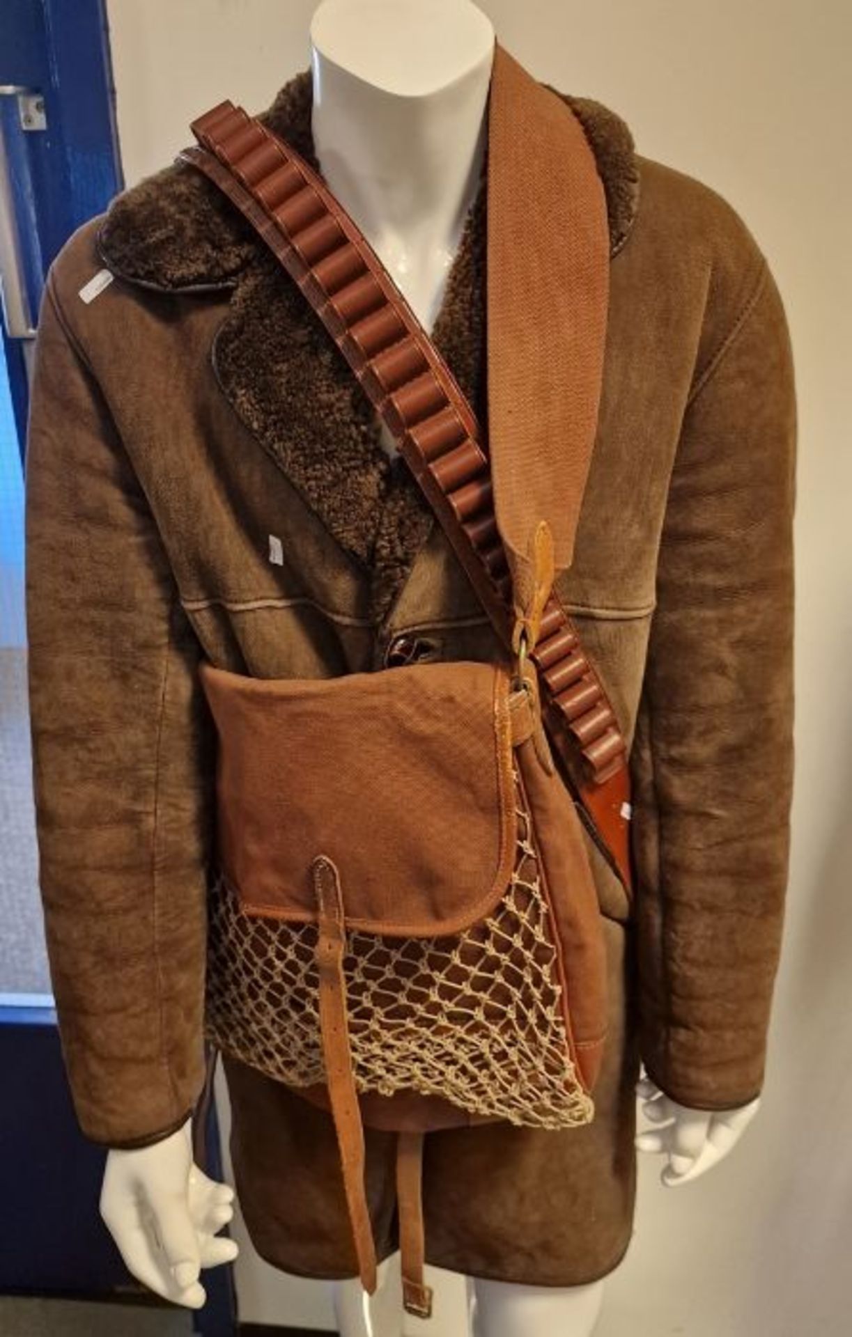 Brady canvas game bag, a shotgun cartridge belt and a vintage sheepskin coat (3)