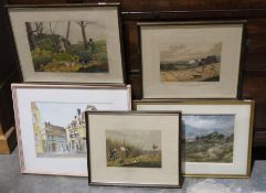 Assorted framed and glazed watercolour landscapes, prints including Colin Williamson mountainous