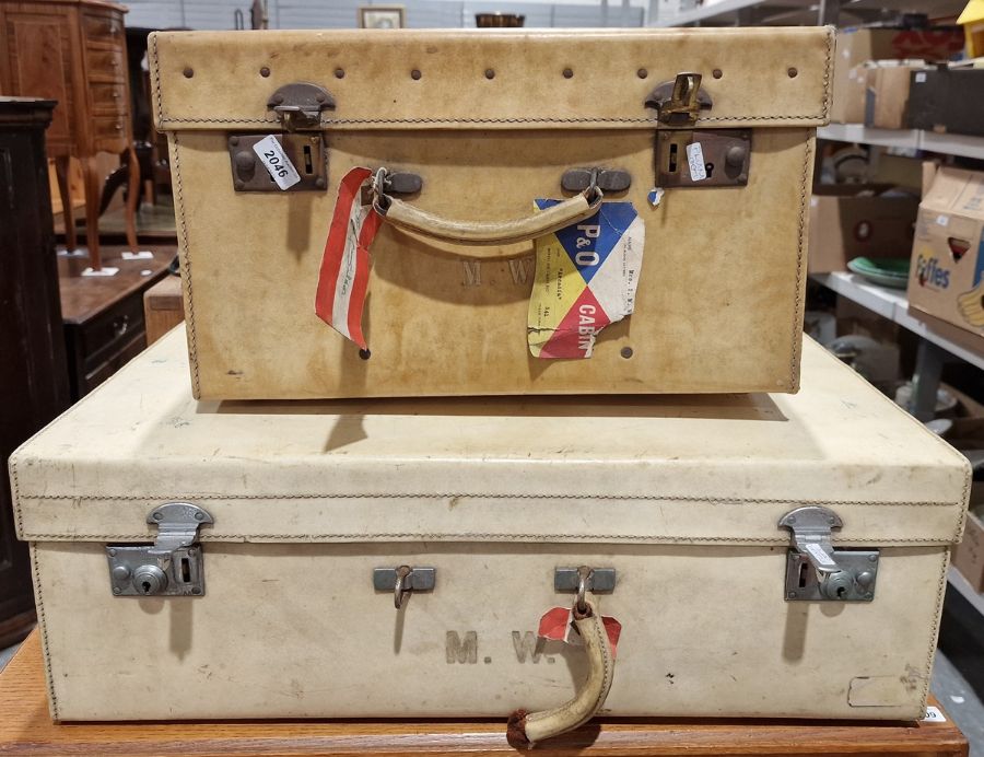 Two vintage velum suitcases with silk lining (2)