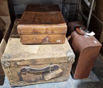 Vintage canvas-bound travel trunk, a leather suitcase and a vintage Imperial Good Companion