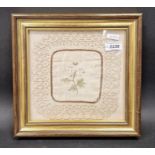 Edwardian silk embroidered ladies handkerchief, framed and glazed, together with a print after L.