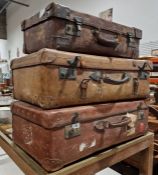 Three vintage leather suitcases (3)