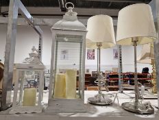 Two wooden lanterns and two metal table lamps (4)