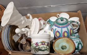 Portmeirion 'Botanic Garden' lidded pot, a Tintagel pottery teapot and milk jug, an Art Deco green