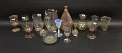 Assorted glassware, including: a Moser Ice pattern jug, an Orrefors notch cut beaker, a Dutch