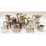 Quantity of silver plate and other metalwares to include a six-slice toast rack, tea and coffee pots