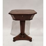 Victorian mahogany sewing table of octagonal form, the lid opening to reveal a lined interior,