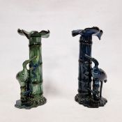 Assembled pair of C.H. Brannam Art Pottery candlesticks and sconces, dated 1904 & 1905, incised C.H.