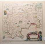 Three framed 20th century prints of maps, comprising: a coloured print after Johannes Blaeu, Atlas